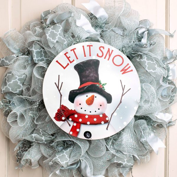 12  Round Metal Sign: Let It Snow Snowman Cheap