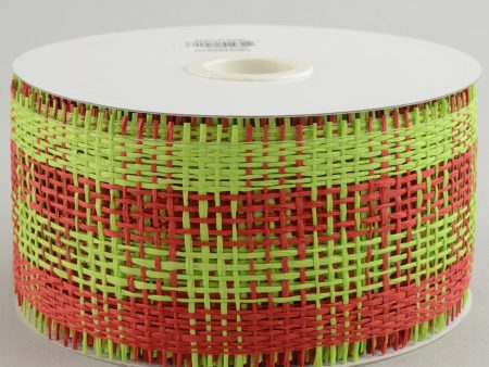 2.5  Paper Mesh Ribbon: Lime Green Red Plaid (20 Yards) Discount