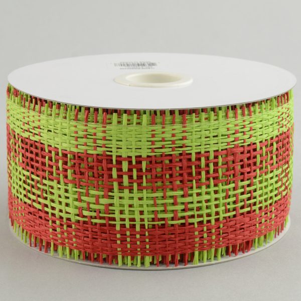 2.5  Paper Mesh Ribbon: Lime Green Red Plaid (20 Yards) Discount