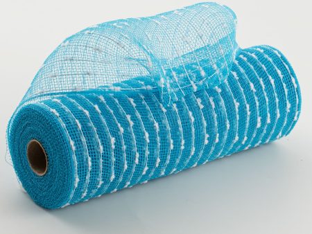 10  Snowball Deco Mesh: Turquoise Blue & White (10 Yards) Online Sale