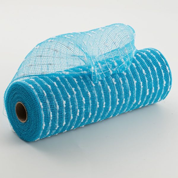 10  Snowball Deco Mesh: Turquoise Blue & White (10 Yards) Online Sale