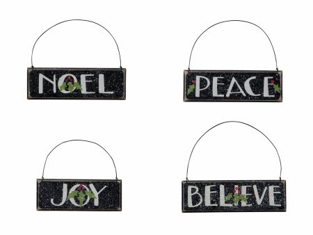 Wooden Holiday Words Ornaments (Set of 4): Peace, Noel, Joy, Believe Fashion