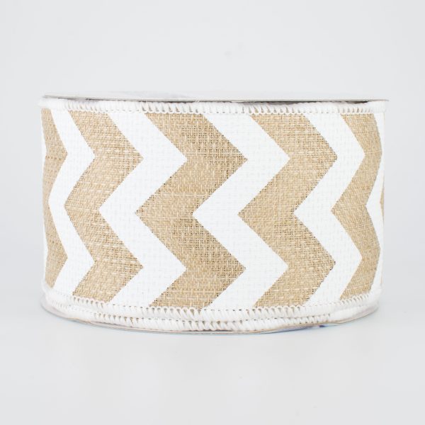 2.5  Faux Burlap Chevron Ribbon: White (10 Yards) Fashion