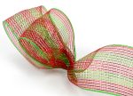 4  Poly Deco Mesh Ribbon: Metallic Red Lime Stripe Online Sale