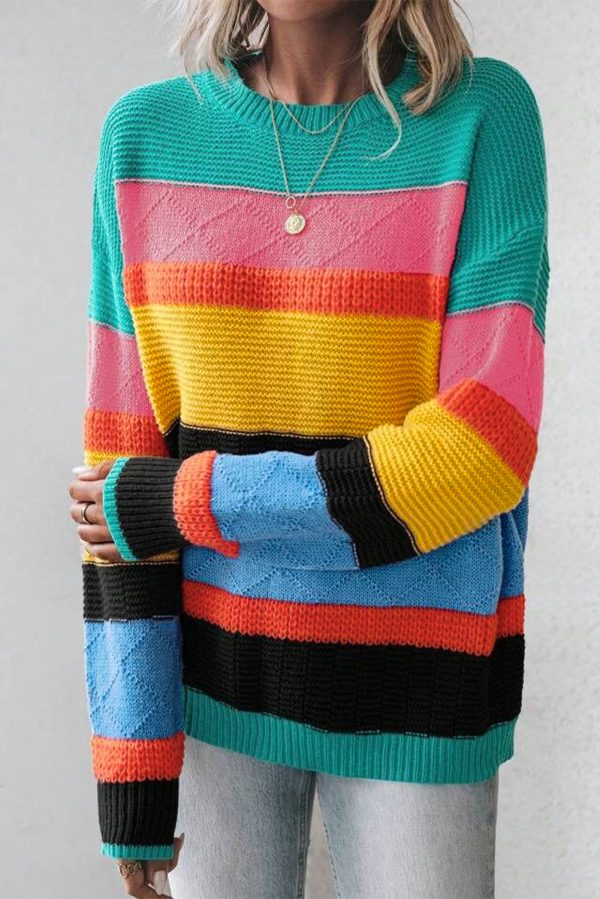 Yellow Colorblock Mixed Textured Drop Shoulder Sweater Discount