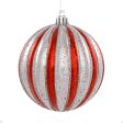 100MM Round Vertical Stripe Metallic Ball Ornament: Red & Antique Silver Stripe Online now