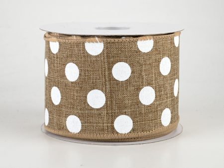 2.5  Linen Polka Dot Ribbon: White on Natural (10 Yards) Online