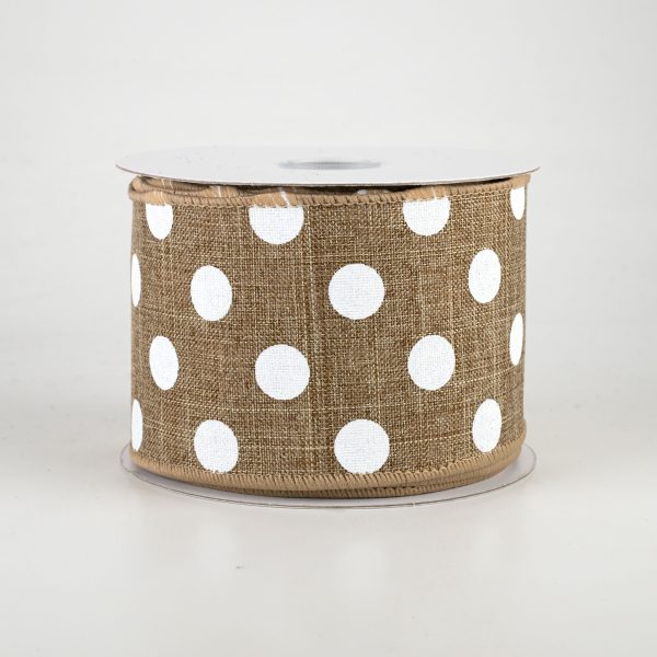 2.5  Linen Polka Dot Ribbon: White on Natural (10 Yards) Online