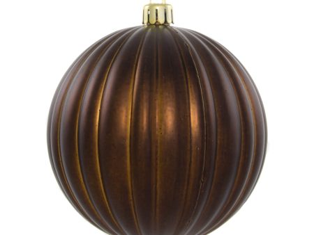 100MM Round Vertical Stripe Metallic Ball Ornament: Matte Brown Cheap