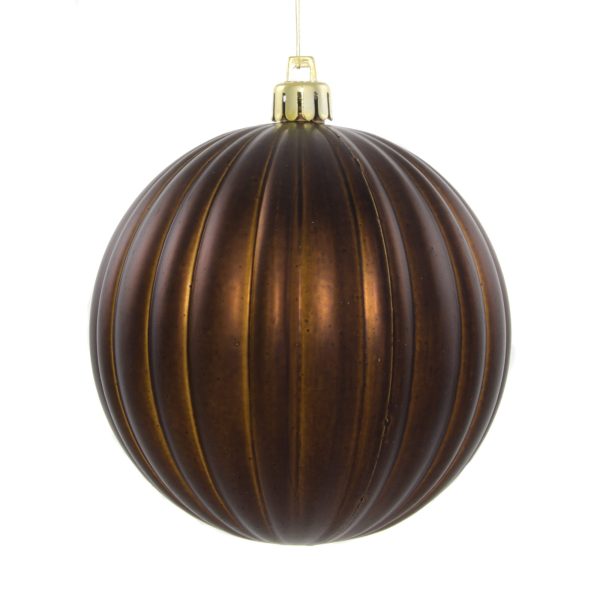 100MM Round Vertical Stripe Metallic Ball Ornament: Matte Brown Cheap