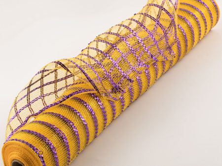 21  Poly Mesh Roll: Gold with Purple Stripe Online now