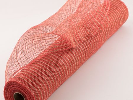 21  Poly Jute Deco Mesh: Orange, Red, & Natural Thin Stripe (10 Yards) Sale