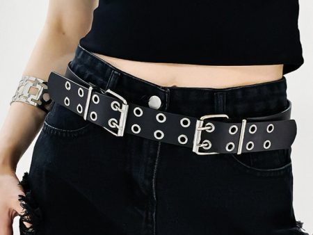 PU Leather Two Row Eyelet Belt For Cheap