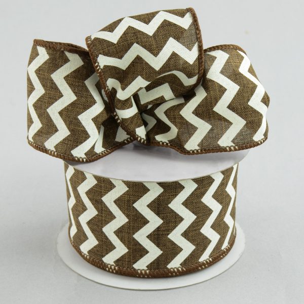 2.5  Canvas Chevron Ribbon: Brown & Ivory (10 Yards) For Cheap