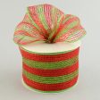 4  Poly Deco Mesh Ribbon: Metallic Red Lime Stripe Online Sale