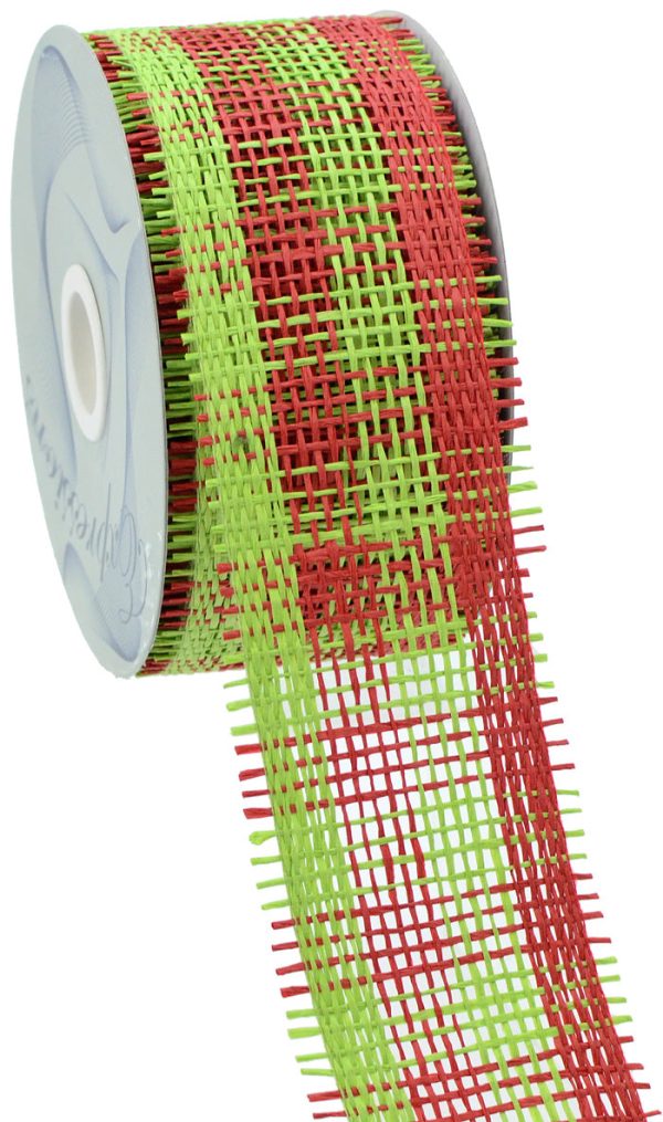 2.5  Paper Mesh Ribbon: Lime Green Red Plaid (20 Yards) Discount