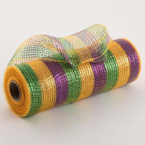 10  Poly Deco Mesh: Deluxe Thin Stripe Mardi Gras For Discount