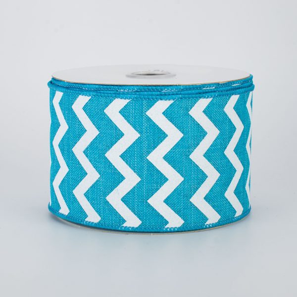 2.5  Canvas Chevron Ribbon: Turquoise & White (10 Yards) For Discount