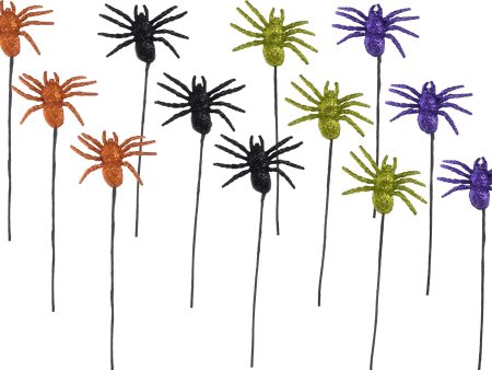 13  Glitter Spider Picks: Orange, Green, Purple, Black (12) For Cheap