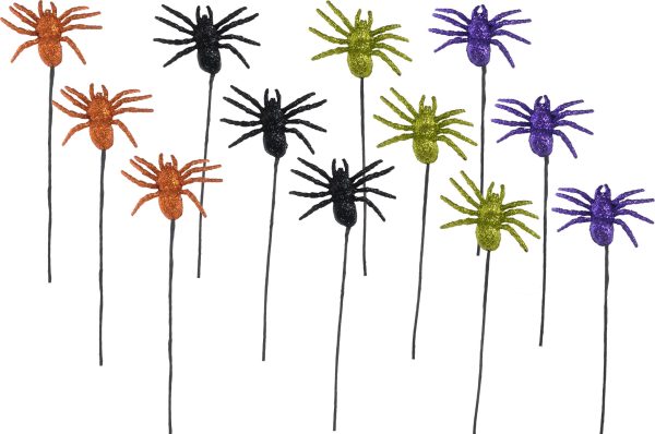 13  Glitter Spider Picks: Orange, Green, Purple, Black (12) For Cheap