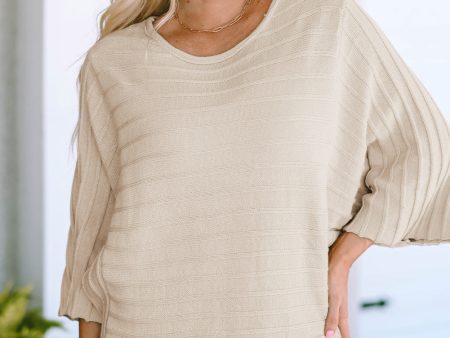 Apricot Exposed Seam Ribbed Knit Dolman Sweater For Sale