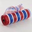 10  Poly Deco Mesh: Metallic Red, Blue & White Stripes (10 Yards) Hot on Sale