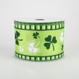 2.5  Lime Satin & Shamrocks Ribbon (10 Yards) Online Sale