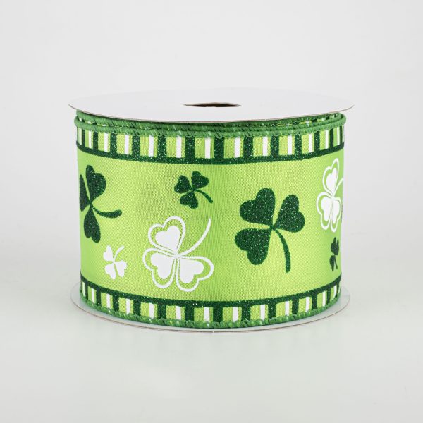 2.5  Lime Satin & Shamrocks Ribbon (10 Yards) Online Sale