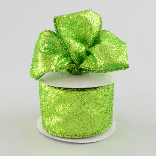 2.5  Lime Green Fuzzy Glitter Ribbon (10 Yards) Discount