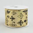 2.5  Gold Lamé Fleur De Lis Print Ribbon: Black & Gold (10 Yards) Sale