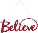 14  Glittered Believe Word Sign: Red & White Online Hot Sale