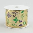 2.5  Gold Lamé Fleur De Lis Print Ribbon: Mardi Gras (10 Yards) Online