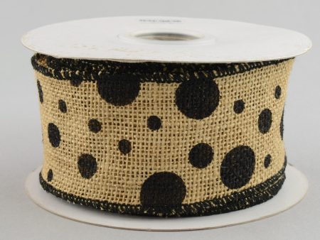 2.5  Burlap Polka Dot Ribbon: Black (10 Yards) Sale