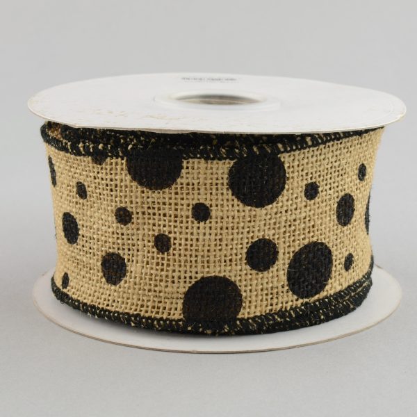 2.5  Burlap Polka Dot Ribbon: Black (10 Yards) Sale