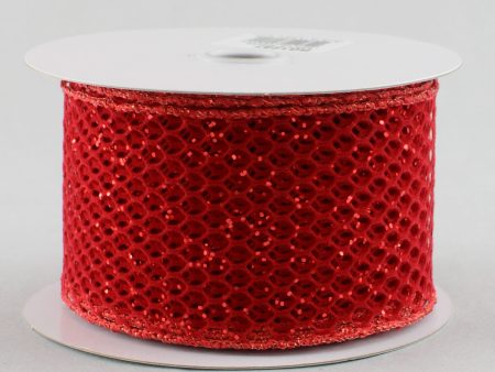 2.5  Red Velvet & Glitter Fishnet Ribbon (10 Yards) on Sale