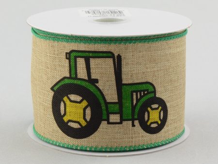 2.5  Natural Woven Canvas Green & Yellow Tractor Ribbon (10 Yards) For Discount