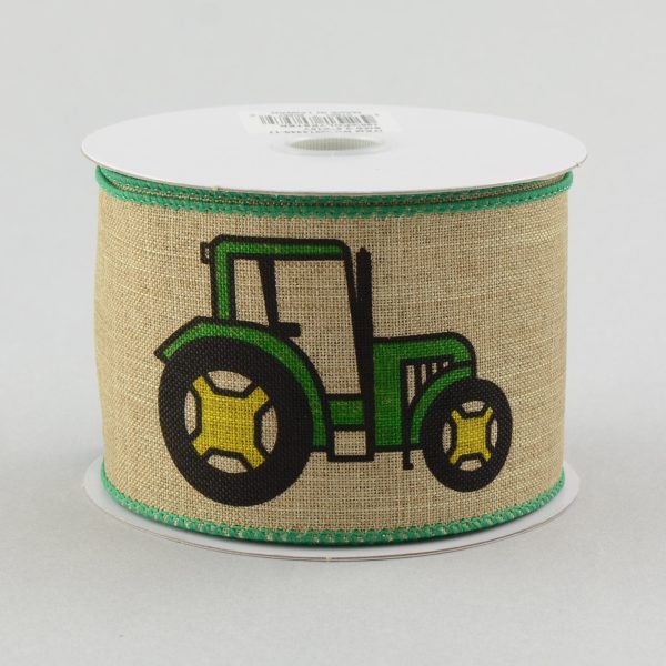 2.5  Natural Woven Canvas Green & Yellow Tractor Ribbon (10 Yards) For Discount