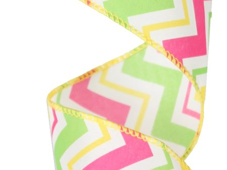 2.5  Satin Spring Chevron Ribbon: Pink, Yellow & Lime on Sale