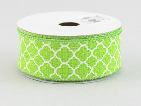 1.5  Quatrefoil Ribbon: Lime Green & White (10 Yards) For Discount