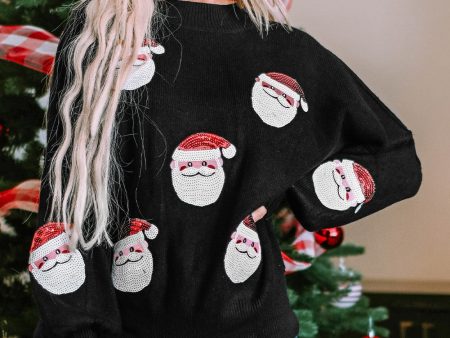 Black Sequined Santa Clause Bishop Sleeve Sweater Supply