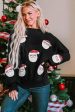 Black Sequined Santa Clause Bishop Sleeve Sweater Supply