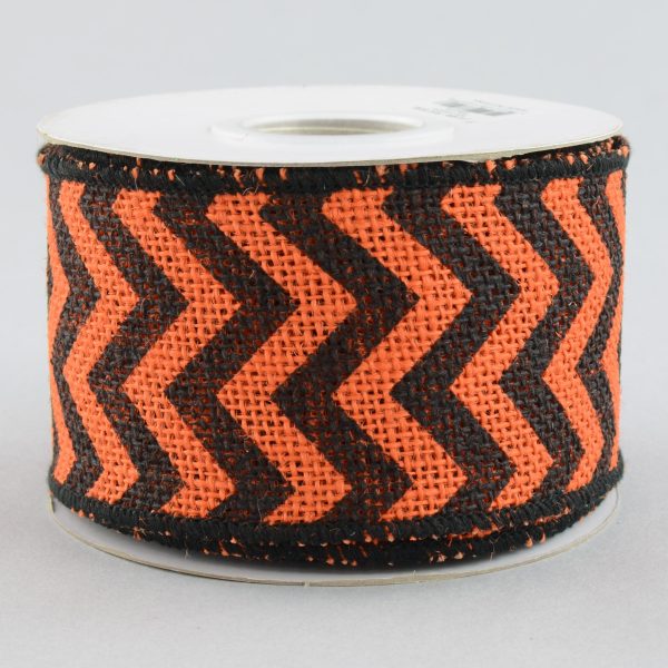 2.5  Orange & Black Burlap Chevron Ribbon (10 Yards) Discount