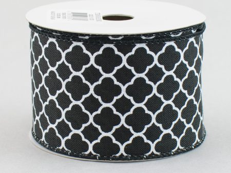 2.5  Quatrefoil Ribbon: Black & White (10 Yards) Sale