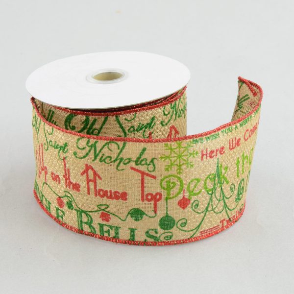 2.5  Faux Burlap Christmas Songs Ribbon: Red & Green (10 Yards) Discount