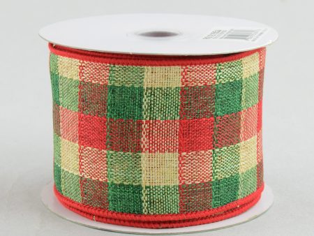 2.5  Woven Check Ribbon: Red, Green, Cream (10 Yards) Hot on Sale