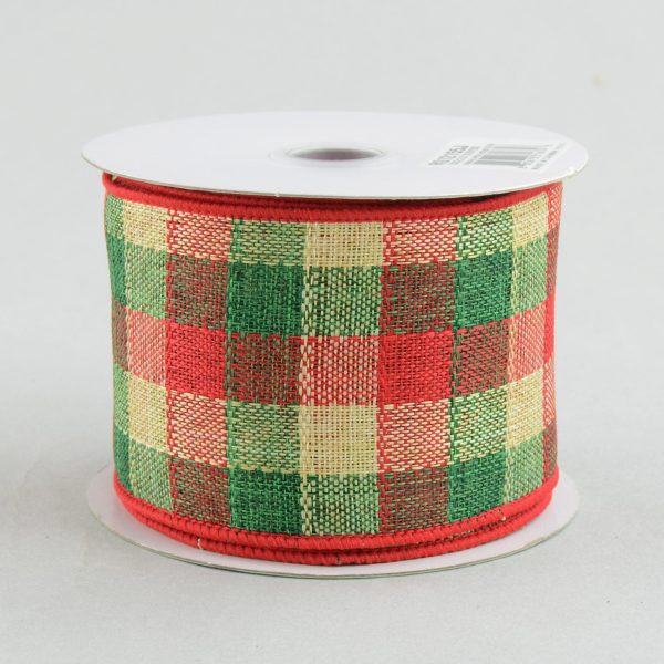 2.5  Woven Check Ribbon: Red, Green, Cream (10 Yards) Hot on Sale