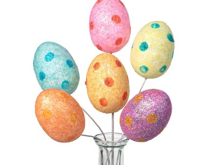 Pastel Polka Dots Glitter Egg Picks (6) For Sale