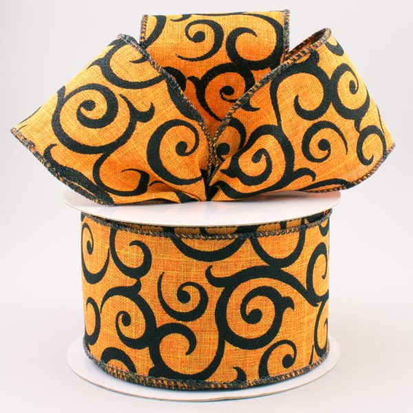 2.5  Glittered Swirls Canvas Ribbon: Orange & Black (10 Yards) Online now