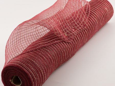 21  Poly Jute Deco Mesh: Burgundy & Natural Thin Stripe (10 Yards) Online now