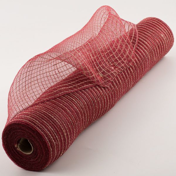 21  Poly Jute Deco Mesh: Burgundy & Natural Thin Stripe (10 Yards) Online now